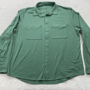 Mens Lululemon Long Sleeve Button Down Shirt Green Everyday Casual Top Snap 2XL